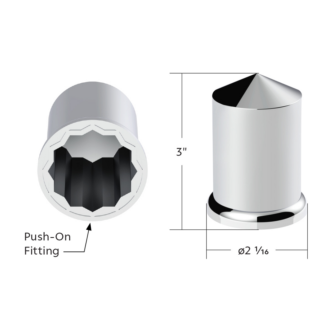 1-1/2" x 3" Push-On Chrome Pointed Lug Nut Cover United Pacific 10011B