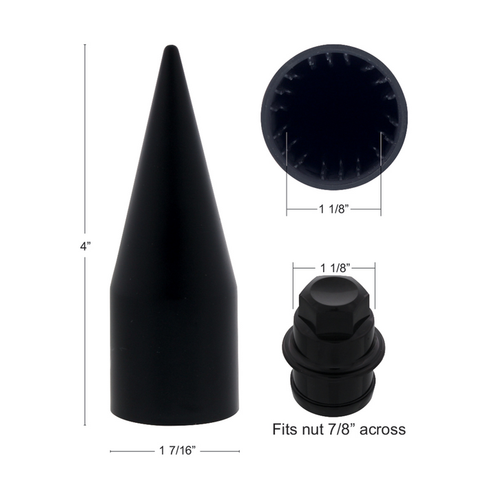 22 mm x 4" Thread-On Matte Black Spike Hubcap Lug Nut Cover for 2003-2015 Chevy GMC United Pacific 10349B