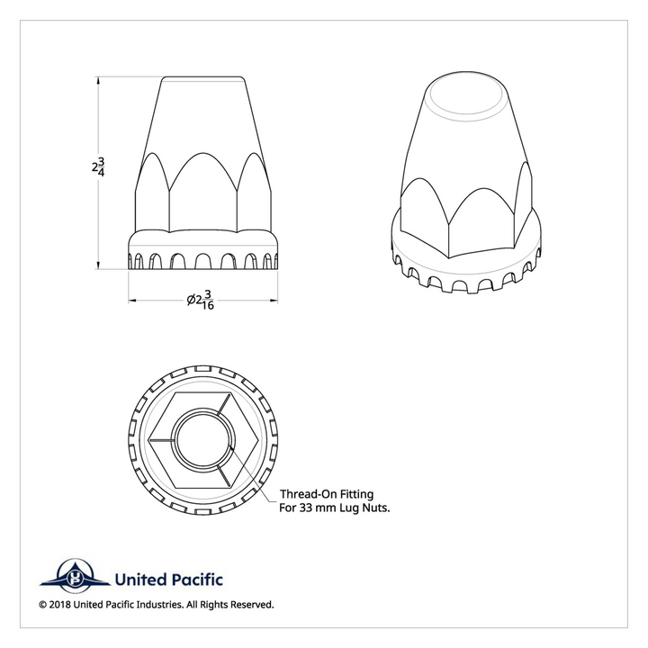 33mm x 2-3/4" Matte Black Plastic Original Nut Covers With Flange United Pacific 10552B