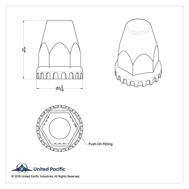 1-1/2" x 2-3/4" Puh-On Chrome Plastic Original Nut Cover United Pacific 10748B