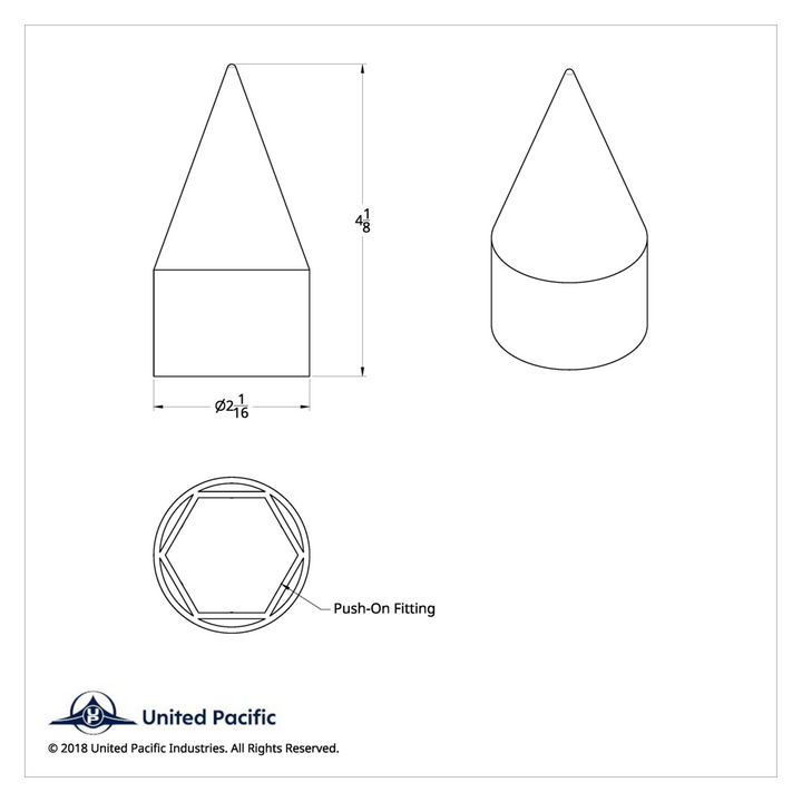 1-1/2" x 4 1/8" Push-On Chrome Spike Lug Nut Cover United Pacific 10770B