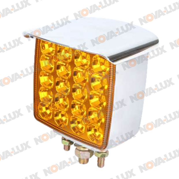 Square Double-Sided Left-Side Amber/Red Marker Light with Side Reflector