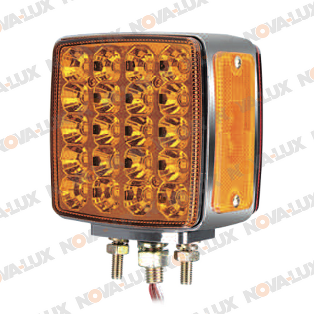 Square Double-Sided Left-Side Amber/Red Marker Light with Side Reflector