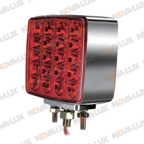 Square Double-Sided Left-Side Amber/Red Marker Light with Side Reflector