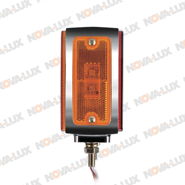 Square Double-Sided Left-Side Amber/Red Marker Light with Side Reflector