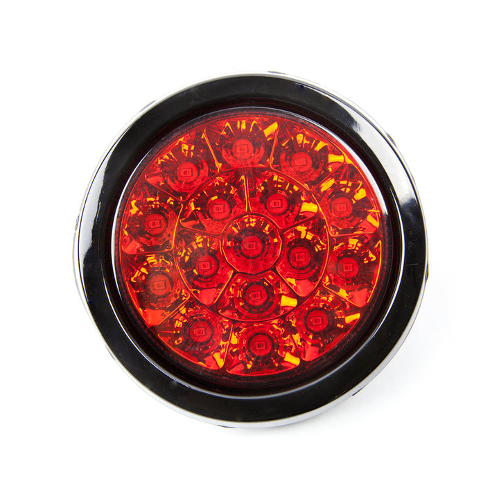 LED Brake Light Kit - 4-Inch Round / 16 Red LEDs / Red Lens with Chrome Reflector &amp; Rubber Grommet