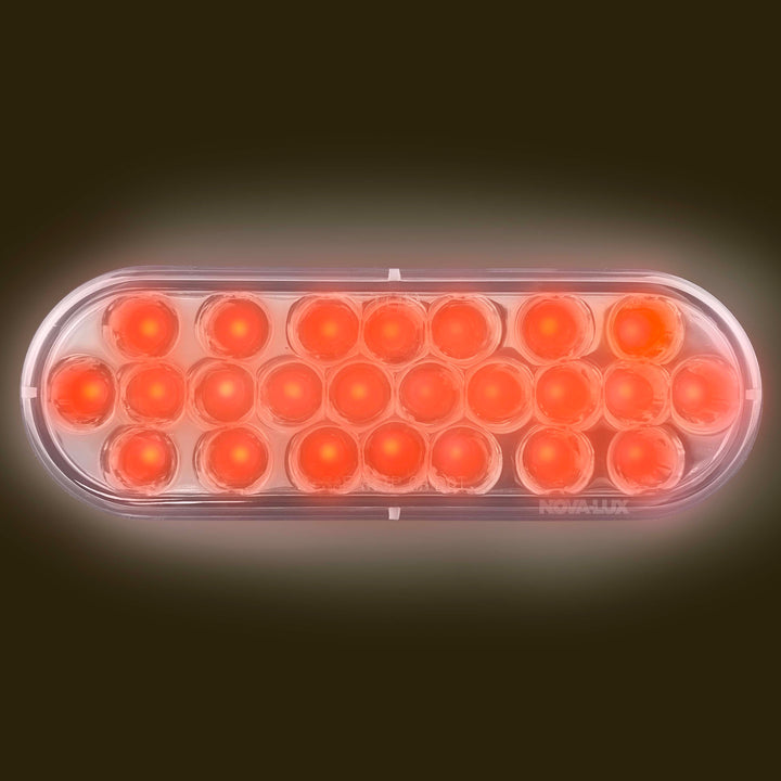 Chrome Reflective Brake Light 24 LED 6" Oval Red LED Red Lens