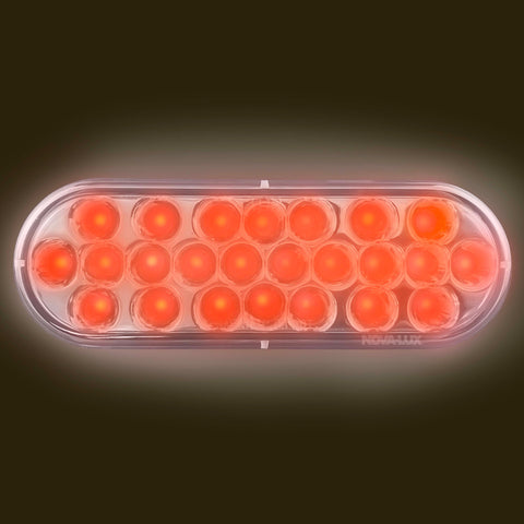 Chrome Reflective Brake Light 24 LED 6" Oval Red LED Red Lens