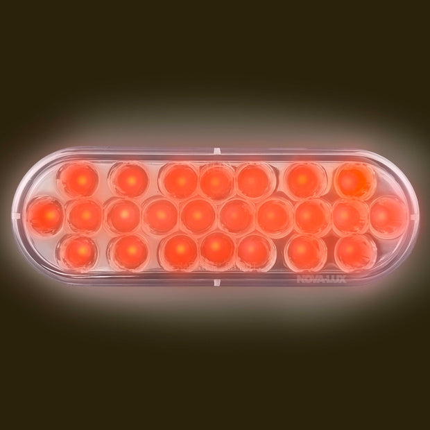 Chrome Reflective Brake Light 24 LED 6" Oval Red LED Red Lens