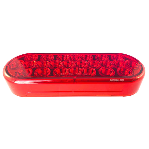 Chrome Reflective Brake Light 24 LED 6" Oval Red LED Red Lens