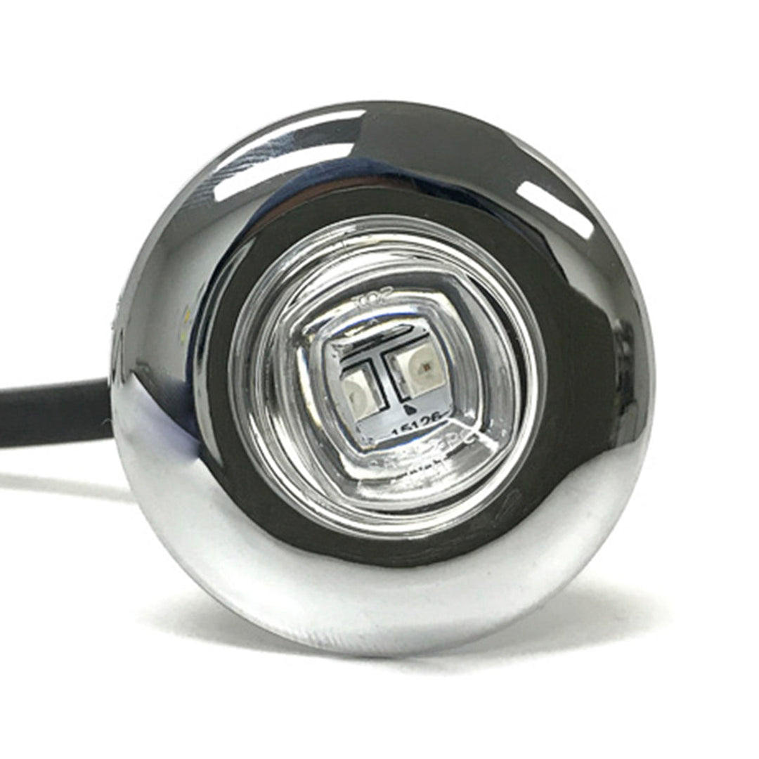 1-Inch Mini Marker / Clearance Amber LED Light Clear Lens with Chrome Cover and Rubber Grommet