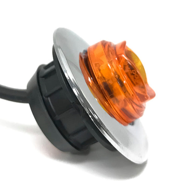 1-Inch Mini Marker / Clearance Amber LED Light Amber Lens with Chrome Cover and Rubber Grommet