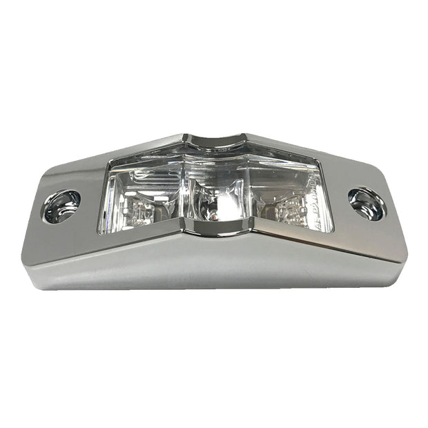 MARKER LIGHT 1X4 3 LED RED LED CLEAR LENS W/PLASTIC CHROME BEZEL & BULLET PLUG