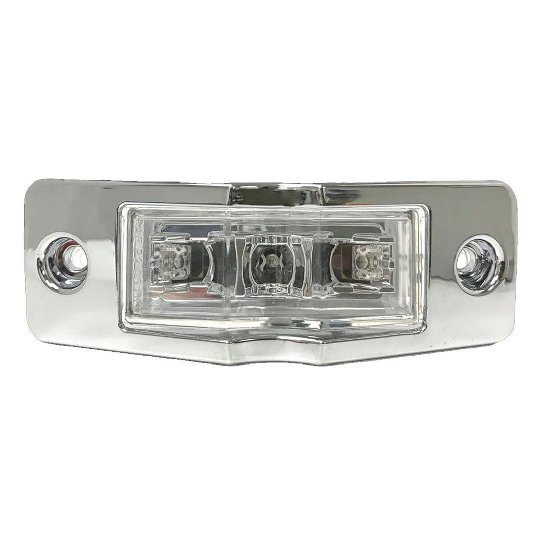 MARKER LIGHT 1X4 3 LED RED LED CLEAR LENS W/PLASTIC CHROME BEZEL &amp; BULLET PLUG