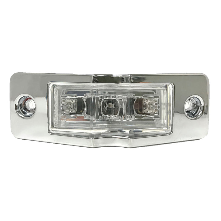 MARKER LIGHT 1X4 3 LED RED LED CLEAR LENS W/PLASTIC CHROME BEZEL &amp; BULLET PLUG