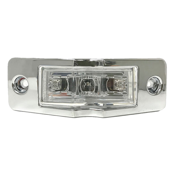 MARKER LIGHT 1X4 3 LED RED LED CLEAR LENS W/PLASTIC CHROME BEZEL & BULLET PLUG