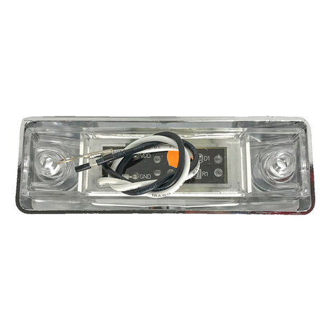MARKER LIGHT 1X4 3 LED RED LED CLEAR LENS W/PLASTIC CHROME BEZEL & BULLET PLUG