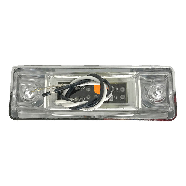 MARKER LIGHT 1X4 3 LED RED LED CLEAR LENS W/PLASTIC CHROME BEZEL & BULLET PLUG