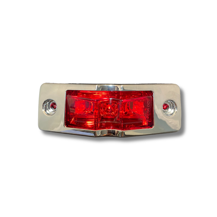 MARKER LIGHT 1X4 3LED RED LED RED LENS W/PLASTIC CHROME BEZEL &amp; BULLET PLUG