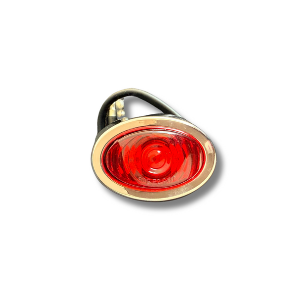 MARKER LIGHT 3/4 HOLE OVAL 3LED W/CHROME BEZEL & BULLET PLUG RED LED RED LENS