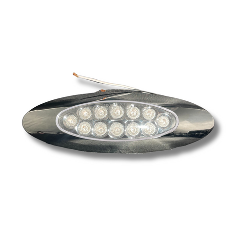 Oval 12 LED Marker Light With Chrome Bezel - Red LEDs / Clear Lens
