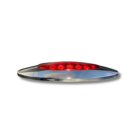 Oval 12 LED Marker Light With Chrome Bezel - Red LEDs / Clear Lens