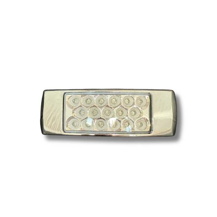 MARKER LIGHT 2X6 RECTANGULAR 17 LED AMBER /CLEAR W/CHROME BEZEL