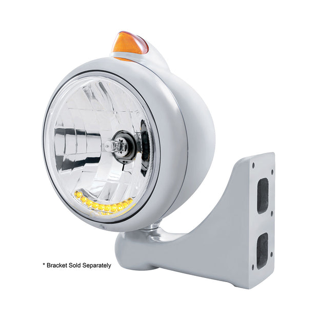 Chrome Guide 682-C Headlight H4 With 10 Amber LED & Original Style Turn - Amber Lens