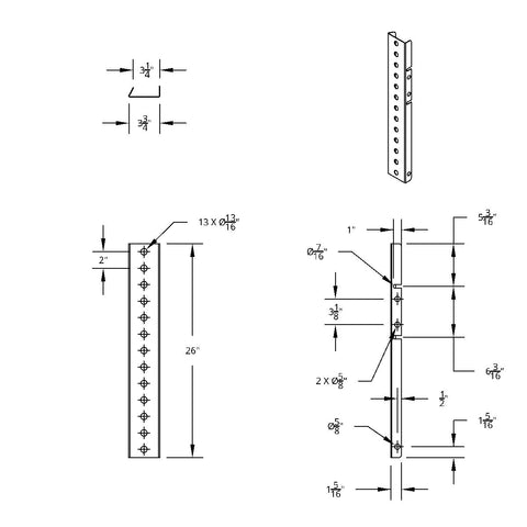 Peterbilt Stainless Front Air Cleaner Bracket Only - 26 Mini Light Cutouts