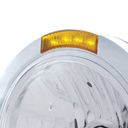 Stainless Steel Bullet Classic Headlight Crystal H4 Bulb & LED Turn Signal - Amber Lens