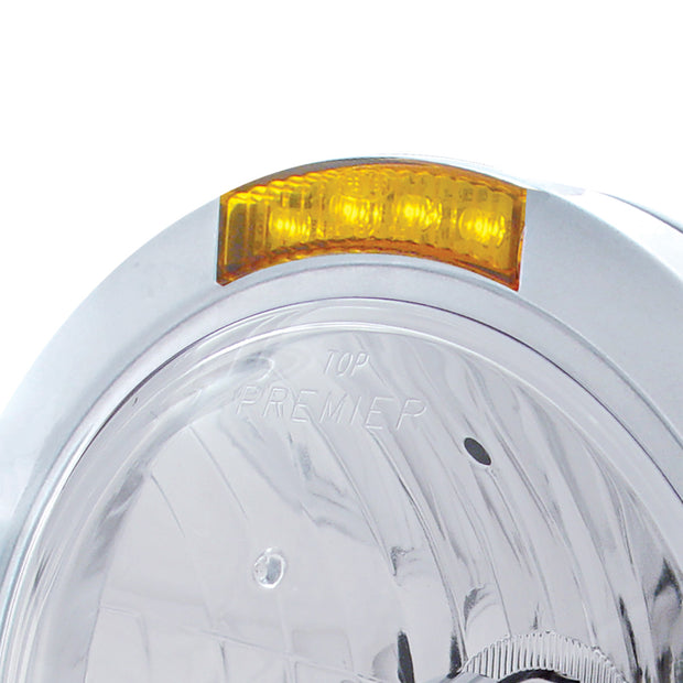 Stainless Steel Bullet Classic Headlight Crystal H4 Bulb & LED Turn Signal - Amber Lens