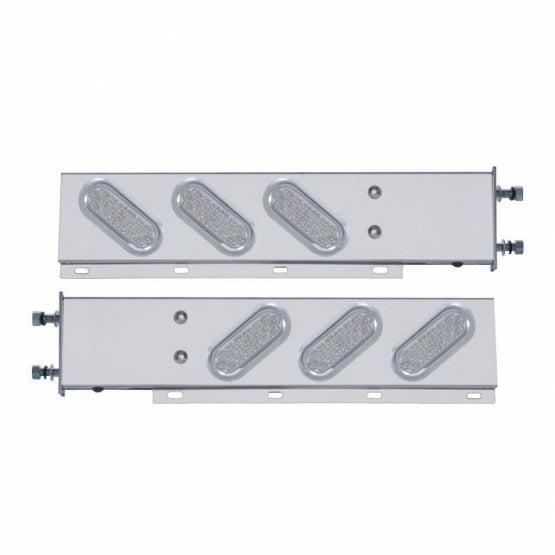 3-3/4" Bolt Pattern SS Spring Loaded Bar With 6" Oval 19 LED Lights &amp; Visors -Red LED/Clear Lens (Pair)