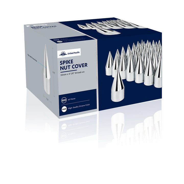 33mm X 4-1/8" Chrome Plastic Spike Nut Covers - Thread-On (60-Pack)