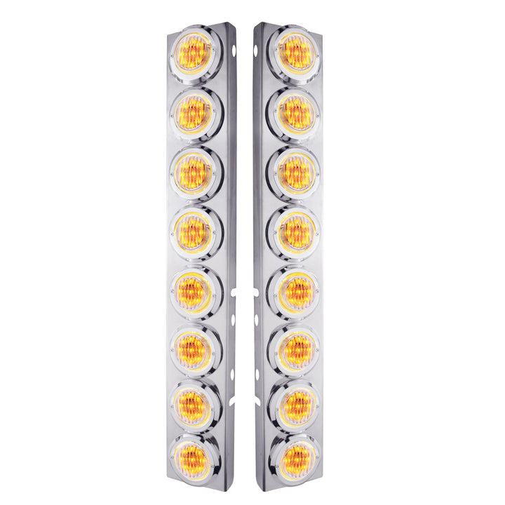 SS Front Air Cleaner Bracket With 16X 9 LED 2" Lights &amp; Bezels For Peterbilt-Amber LED/Clear Lens