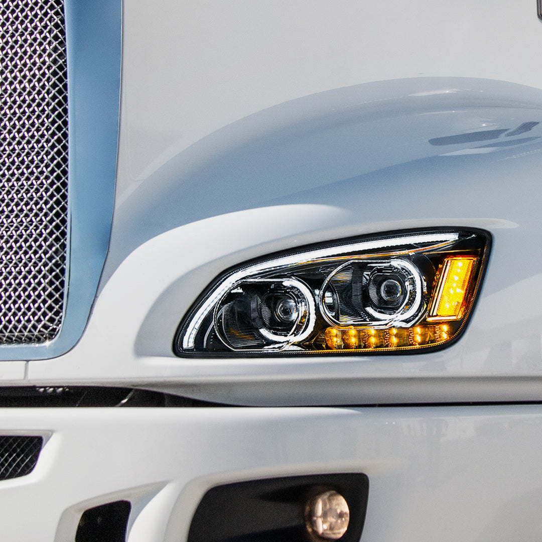 "Blackout" LED Headlight With LED Turn Signal &amp; LED Position Light Bar For 2008-2017 Kenworth T660 - Passenger