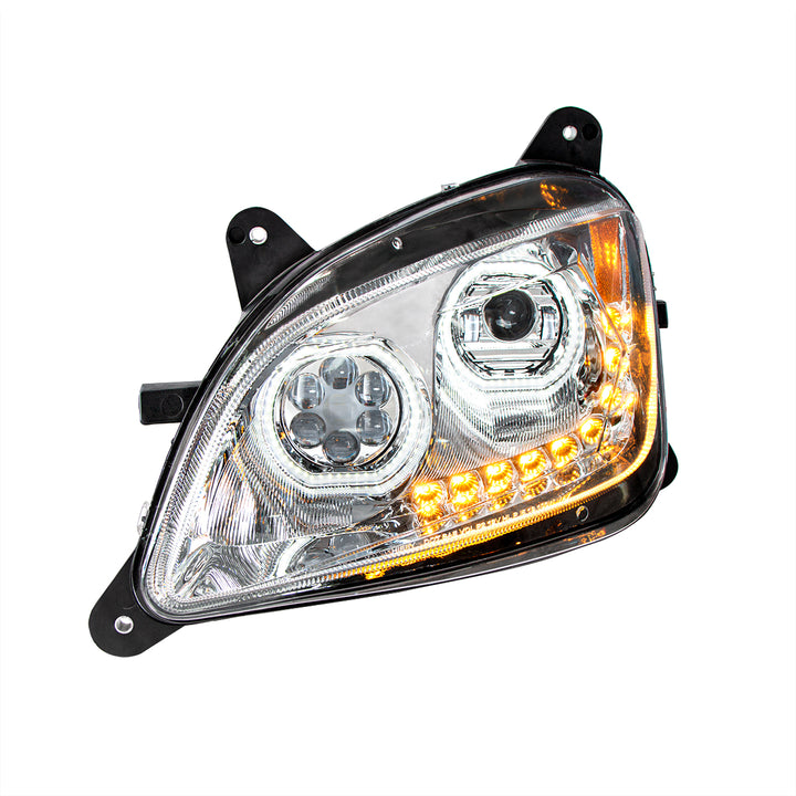 Chrome 10 LED Headlight For Peterbilt 587 (2010-2016) &amp; 579 (2012-2021)- Driver Side