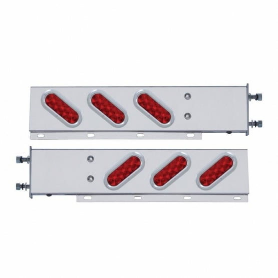 3-3/4" Bolt Pattern SS Spring Loaded Bar With 6 Oval 10 LED Lights &amp; Bezel -Red LED &amp; Lens (Pair)