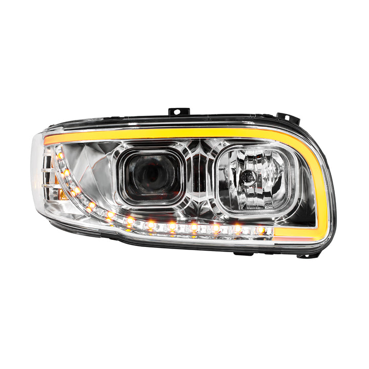 Chrome Projection Headlight With LED Turn Signal &amp; Light Bar For 2008-2024 Peterbilt 389-Passenger