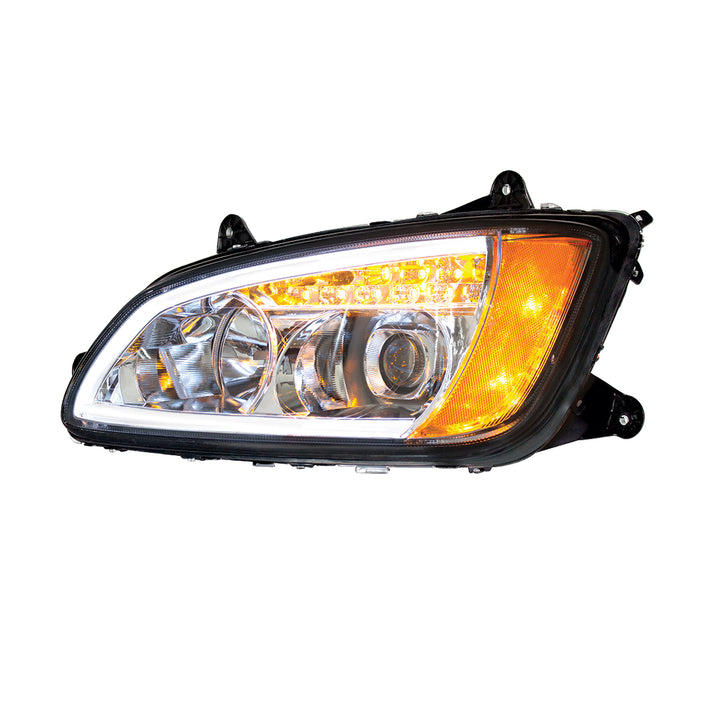 Chrome Projection Headlight With LED Turn Signal &amp; Position Light For 2008-2017 Kenworth T660 - Driver