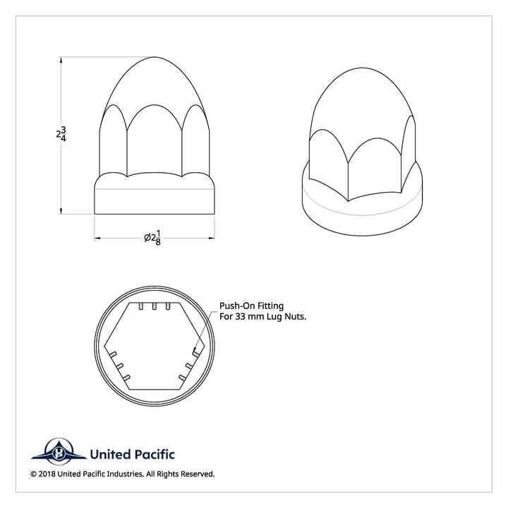 33mm X 2-3/4" Chrome Plastic Bullet Nut Covers With Flange - Push-On (Box of 20 )