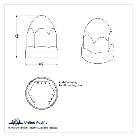 33mm X 2-3/4" Chrome Plastic Bullet Nut Covers With Flange - Push-On (Box of 20 )