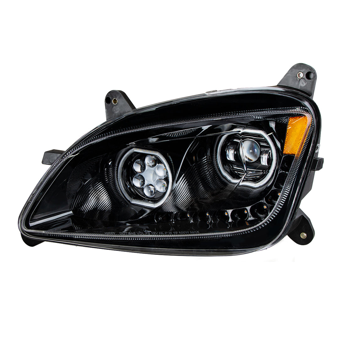 Black 10 LED Headlight For Peterbilt 587 (2010-2016) &amp; 579 (2012-2021) - Driver Side