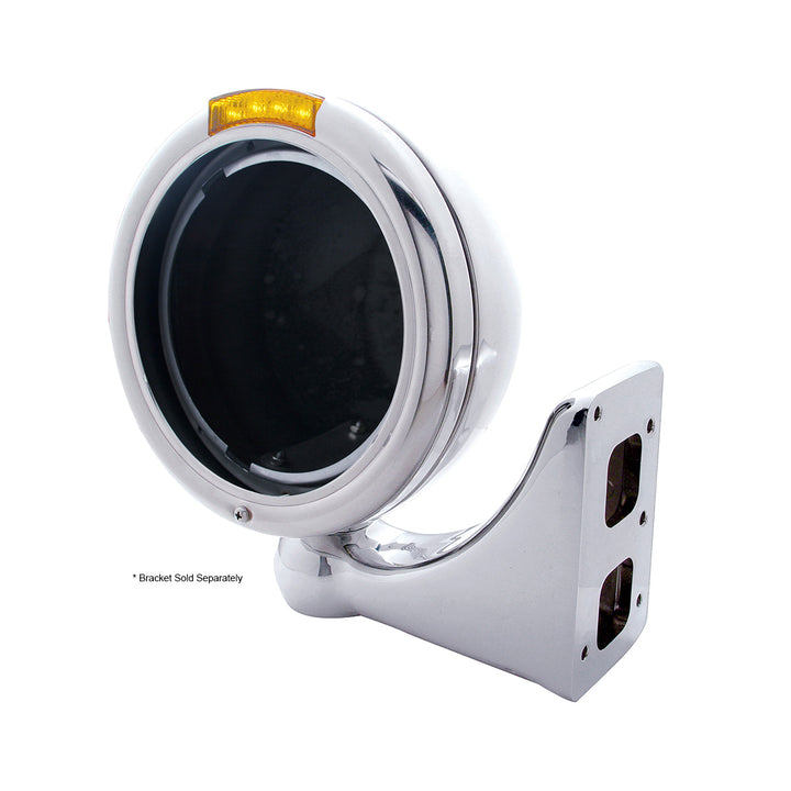 Chrome Classic Headlight No Bulb With LED Turn Signal - Amber LED/Amber Lens