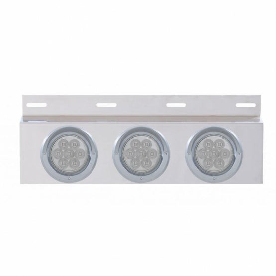 Stainless Top Mud Flap Plate With 3X 7 LED 4" Lights &amp; Visors - Red LED/Clear Lens (Each)