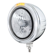 Stainless Steel Bullet Embossed Stripe Headlight Crystal H4 & Dual Mode LED Signal-Clear Lens
