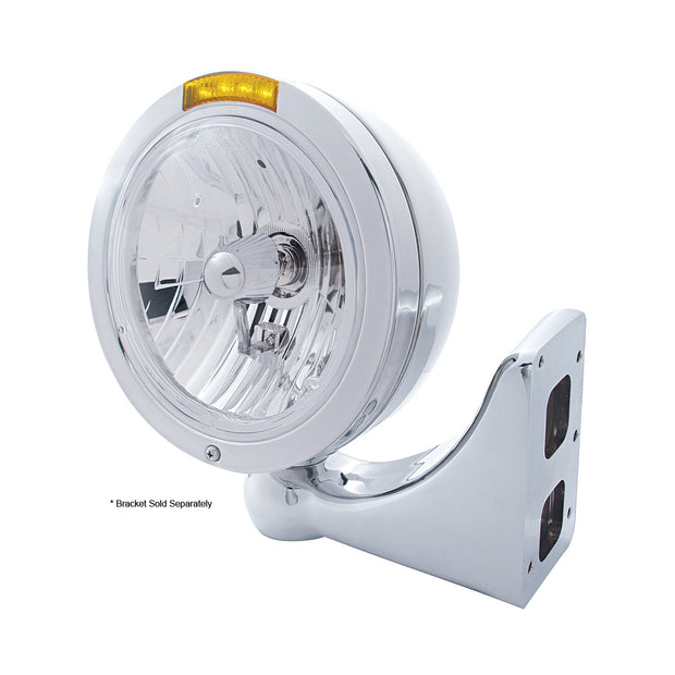 Stainless Steel Bullet Classic Headlight Crystal H4 Bulb & LED Turn Signal - Amber Lens