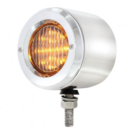 Stainless 2-1/2" Double Face Light With LED Lights &amp; Bezels - Amber &amp; Red LED/Clear Lens