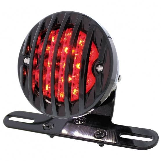 Motorcycle LED Rear Fender Tail Light With Black Grille Bezel - Smoke Lens