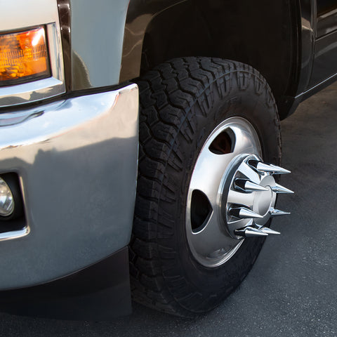 Chrome Spike Hubcap Nut Cover For 1999-2018 Chevy & GMC 2500 & 3500 - Push-on (Color Box of 32)