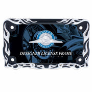 Motorcycle License Plate Frame - Chrome Flame/Black Frame
